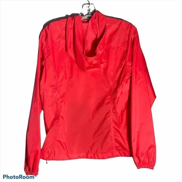 Eddie Bauer red orange windbreaker coat jacket small hood hooded front zip EUC - Picture 9 of 16